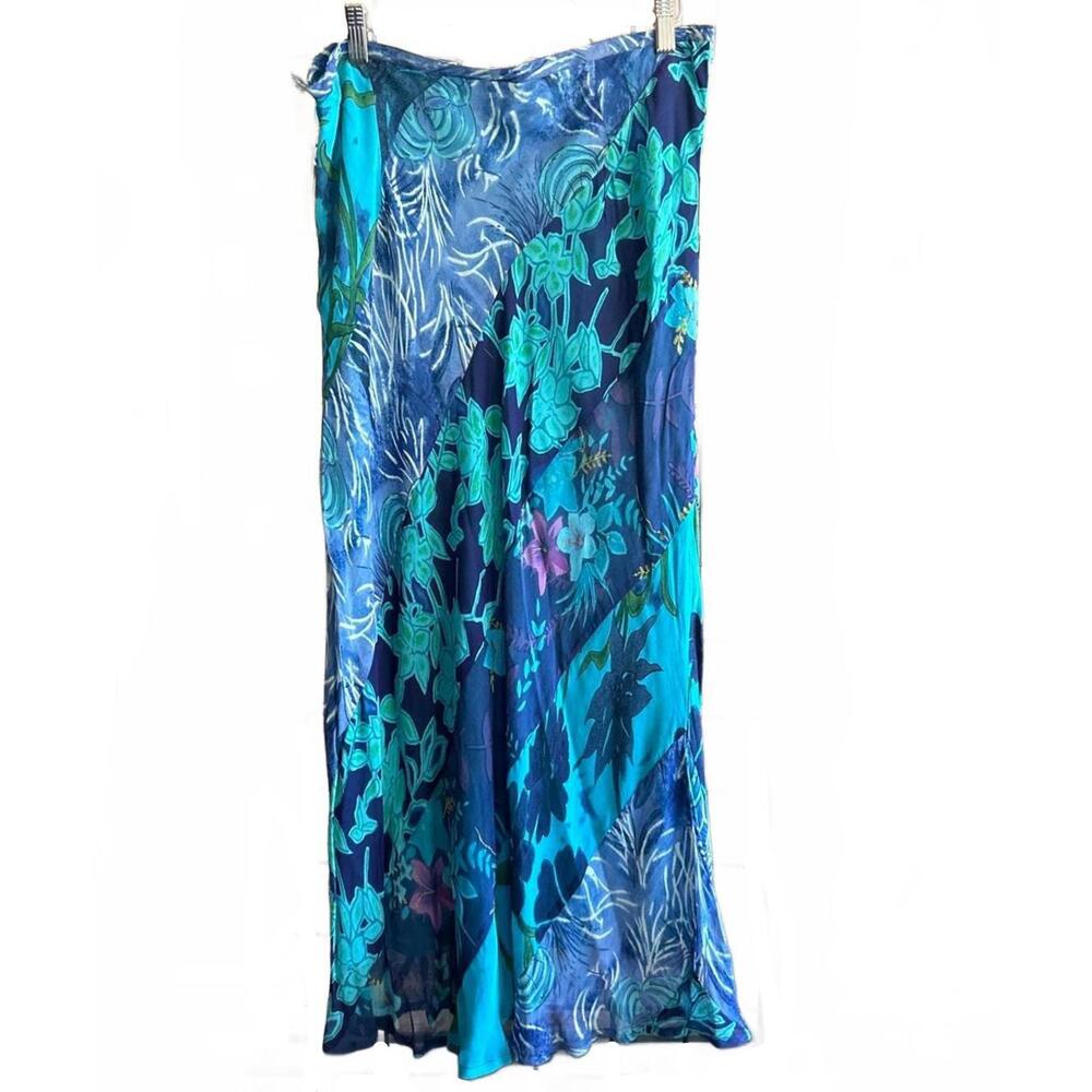 NWT Mirasol Womens Maxi Skirt Large & XL Blue Floral Embroidered Boho